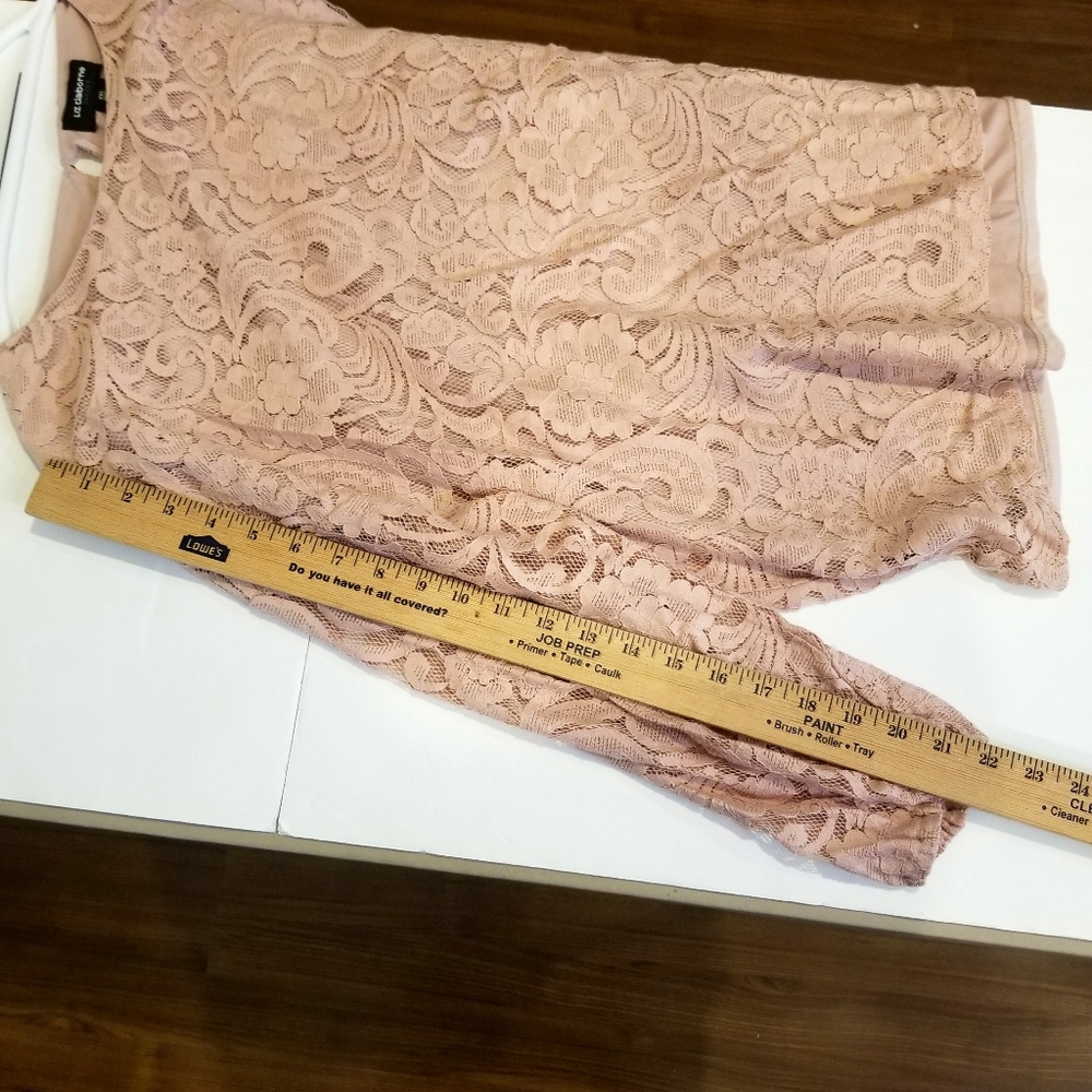 Liz Claiborne Top Women's XXL Pink Floral Lace Over Lining Sheer Long Sleeves - Picture 5 of 7
